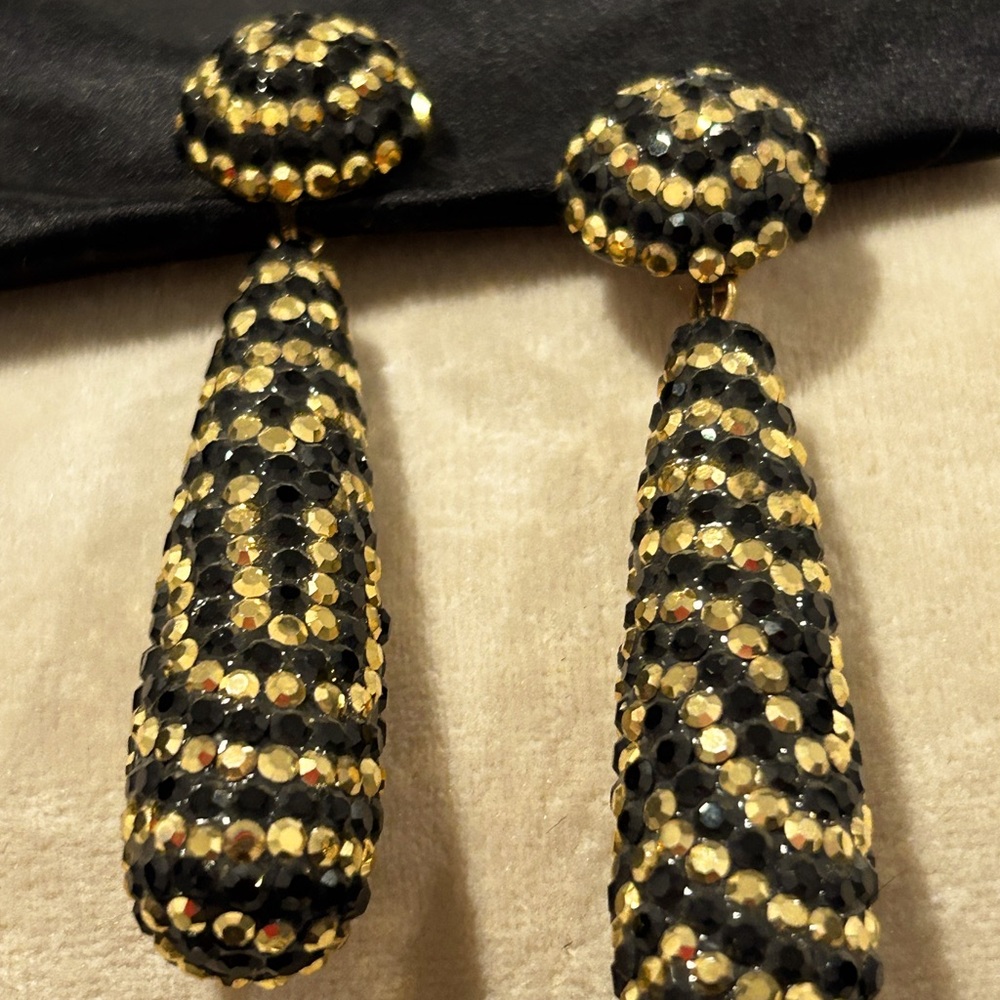Vintage Bellini Gold/Black Runway Glitz Crystal Teardrop - New Designer